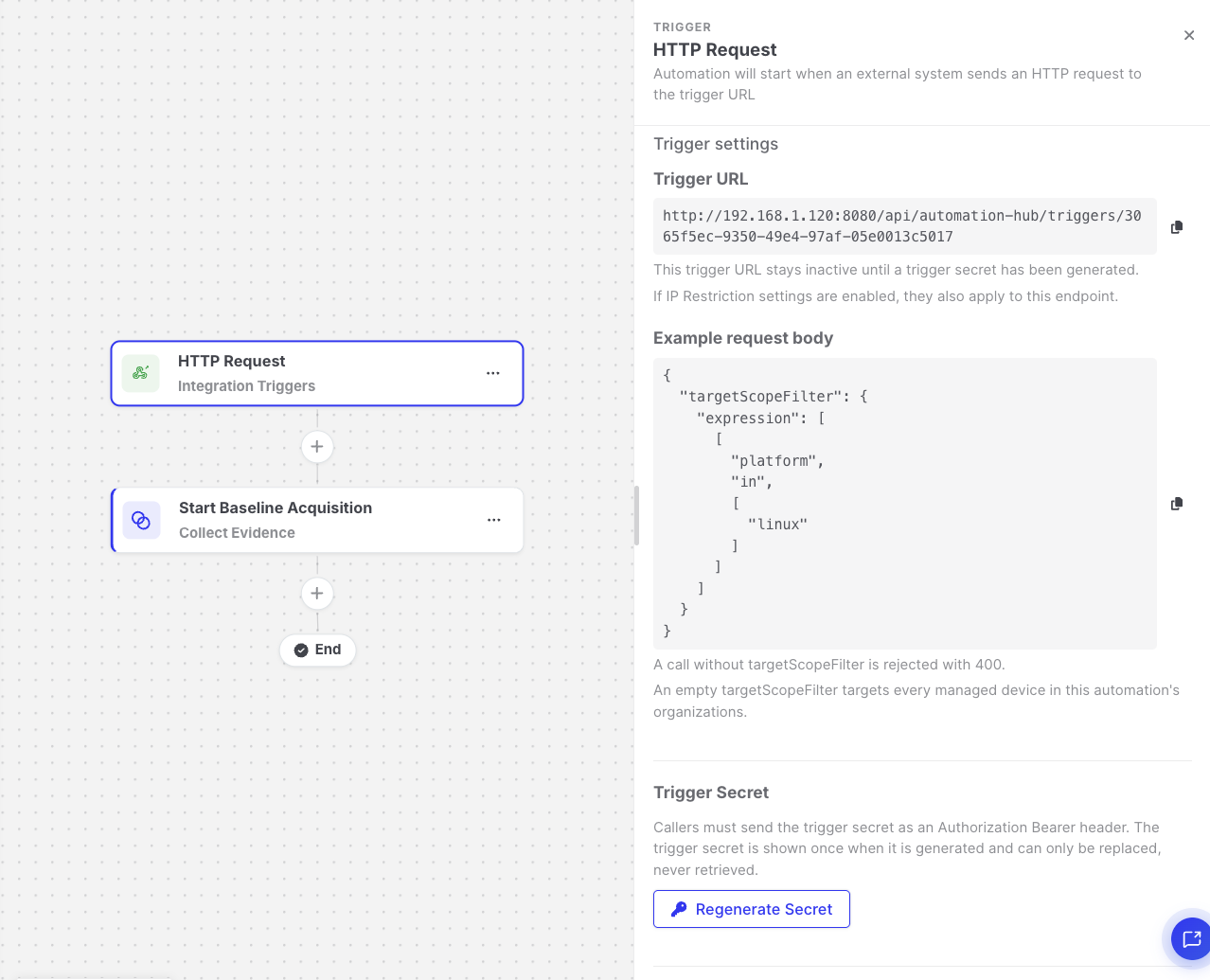 HTTP Request: Trigger secret and example request